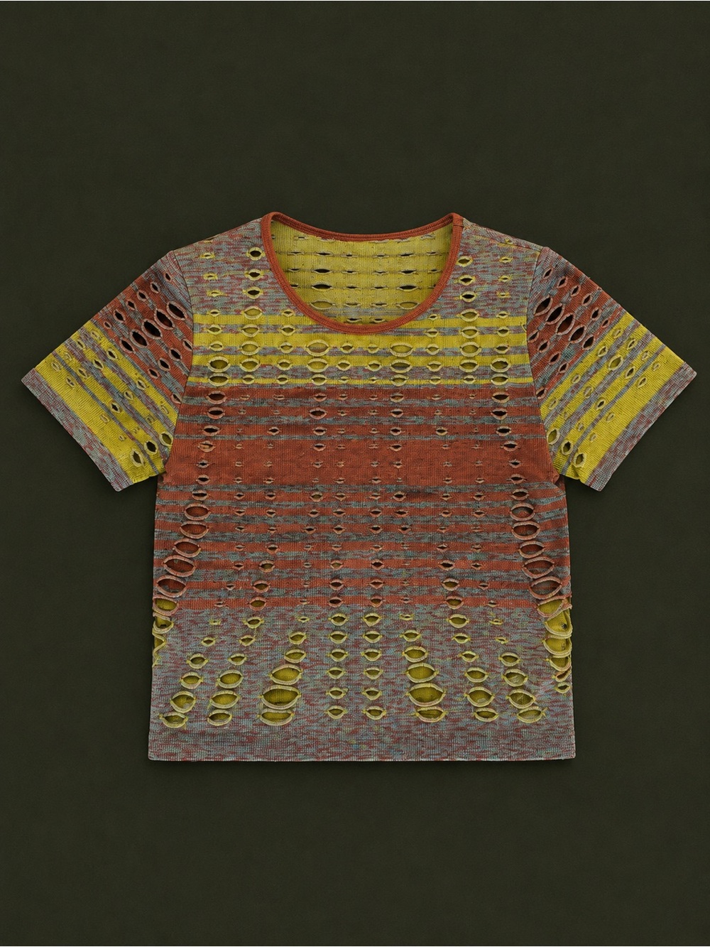 Women’s Short Sleeve Crewneck Top in Rust, Yellow & Gray